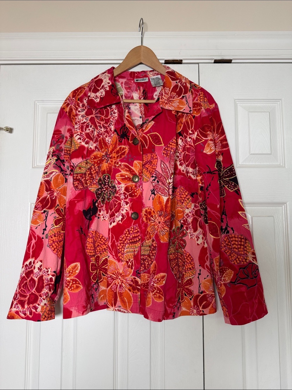 Vintage 90s Units Tropical Floral Sequin Shacket Button Up Shirt XL
